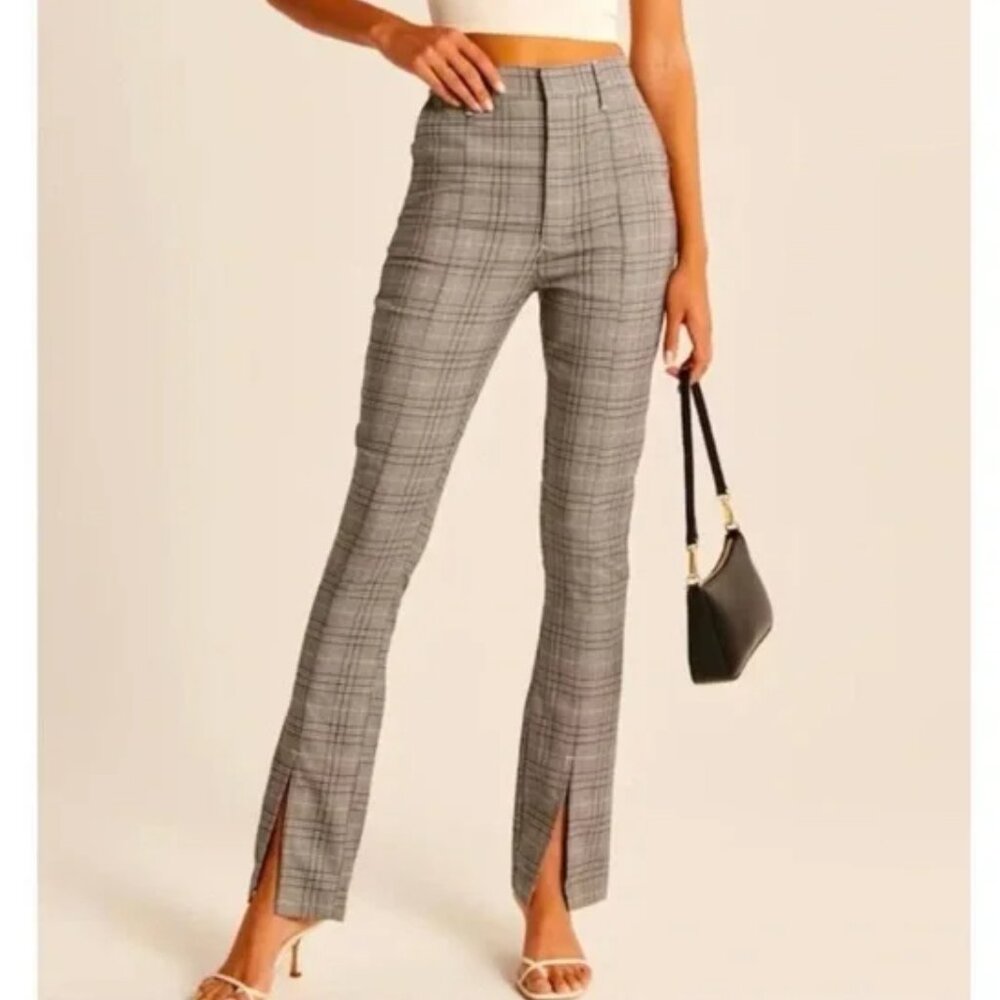 Abercrombie & Fitch Plaid The Skinny Ultra High Rise Pants Women 30/10 Split Hem